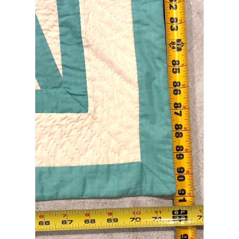 Vintage Handmade Iris Applique Quilt Green Floral Cotton Throw Blanket 72x91 - Picture 2 of 3
